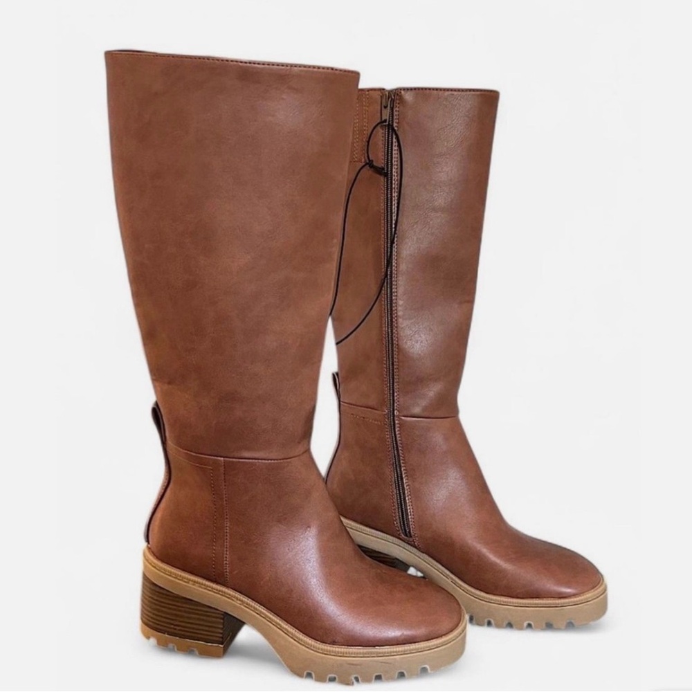 Seychelles Cognac Brown Knee High Platform Lug Sole Boots (brand new)